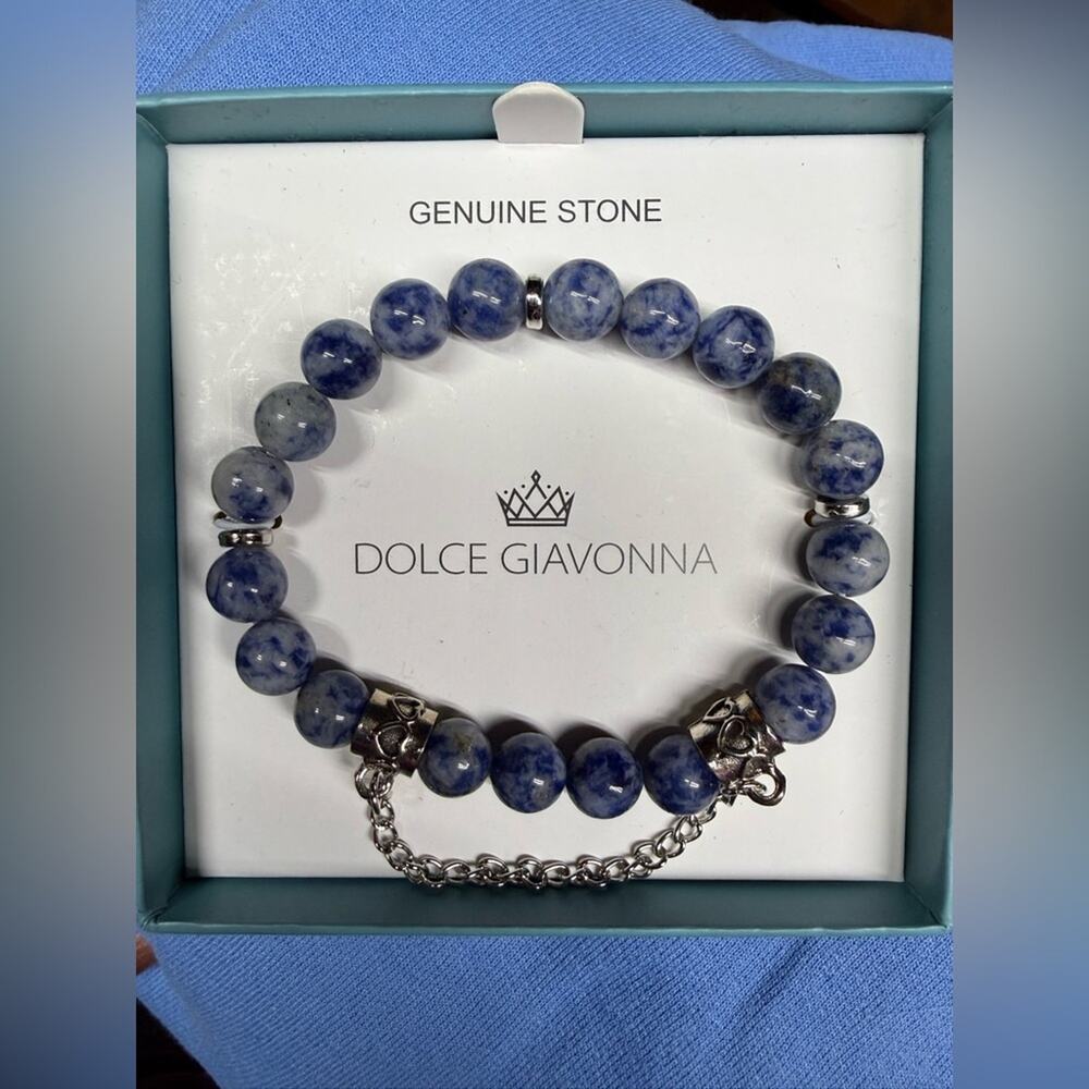 NWT Dolce Giavonna Genuine Blur Stone Beaded Stretch Bracelet
